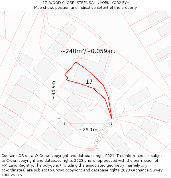 17, WOOD CLOSE, STRENSALL, YORK, YO32 5YH: Plot and title map