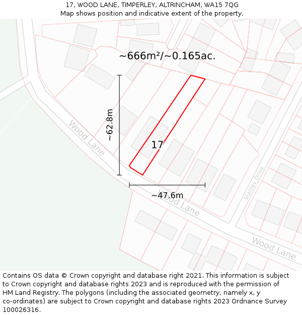 17, WOOD LANE, TIMPERLEY, ALTRINCHAM, WA15 7QG: Plot and title map