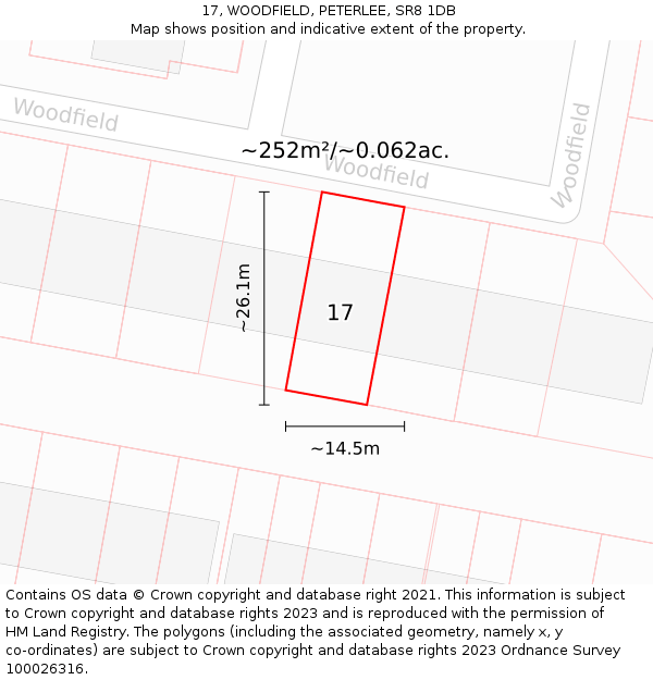 17, WOODFIELD, PETERLEE, SR8 1DB: Plot and title map