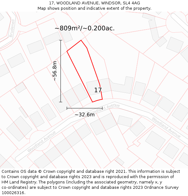 17, WOODLAND AVENUE, WINDSOR, SL4 4AG: Plot and title map