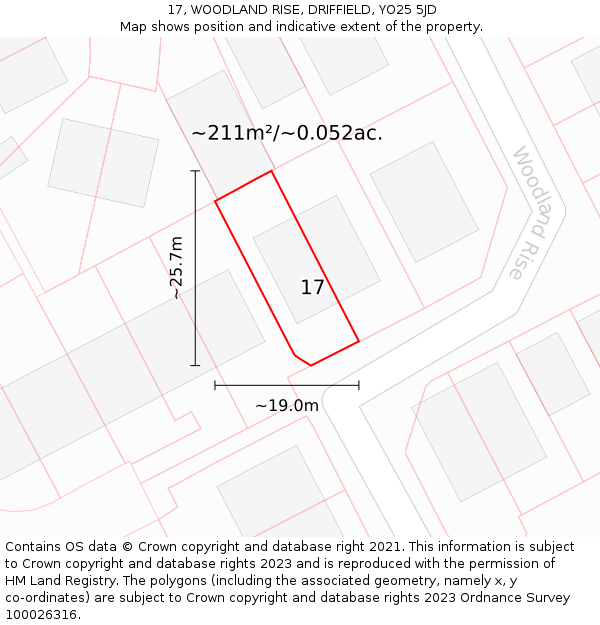 17, WOODLAND RISE, DRIFFIELD, YO25 5JD: Plot and title map