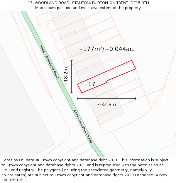 17, WOODLAND ROAD, STANTON, BURTON-ON-TRENT, DE15 9TH: Plot and title map