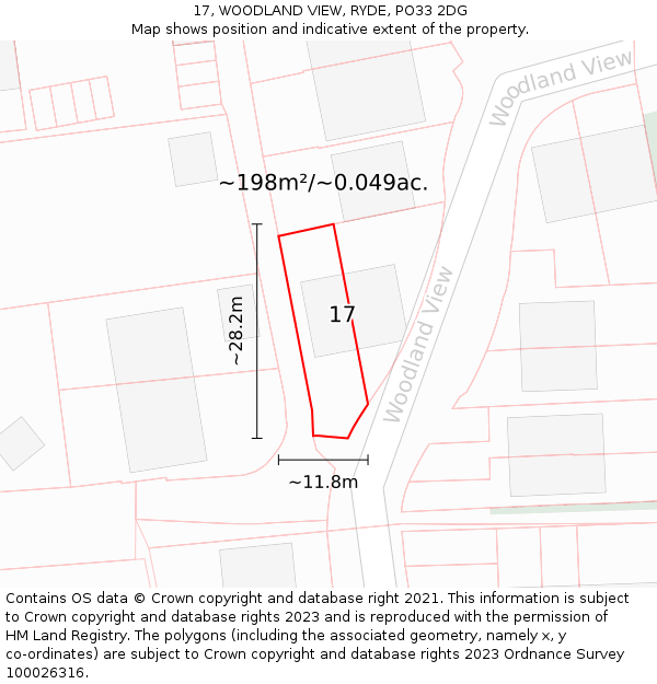 17, WOODLAND VIEW, RYDE, PO33 2DG: Plot and title map