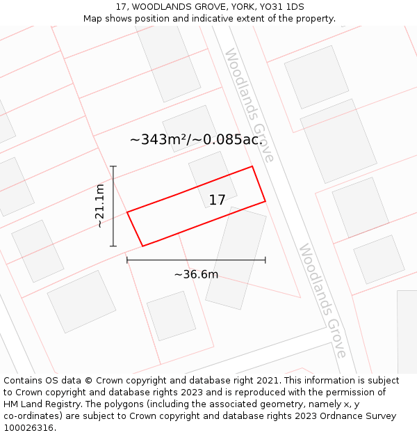 17, WOODLANDS GROVE, YORK, YO31 1DS: Plot and title map