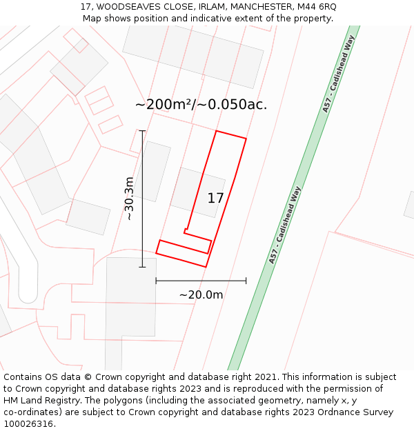 17, WOODSEAVES CLOSE, IRLAM, MANCHESTER, M44 6RQ: Plot and title map