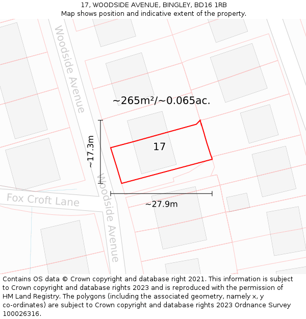 17, WOODSIDE AVENUE, BINGLEY, BD16 1RB: Plot and title map