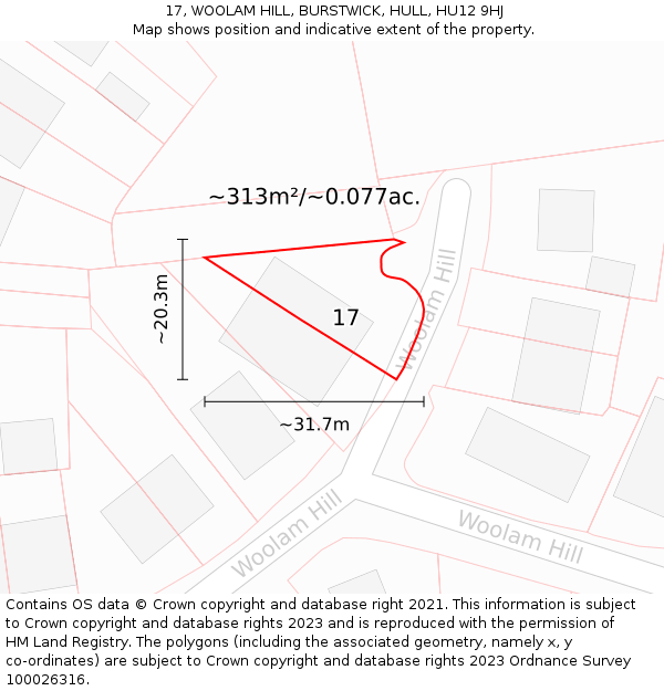 17, WOOLAM HILL, BURSTWICK, HULL, HU12 9HJ: Plot and title map