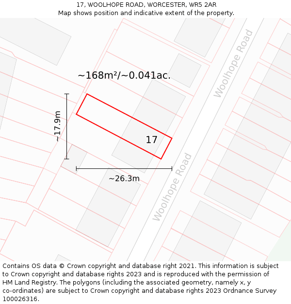 17, WOOLHOPE ROAD, WORCESTER, WR5 2AR: Plot and title map