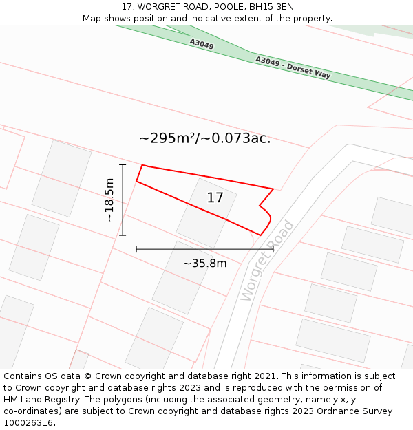 17, WORGRET ROAD, POOLE, BH15 3EN: Plot and title map