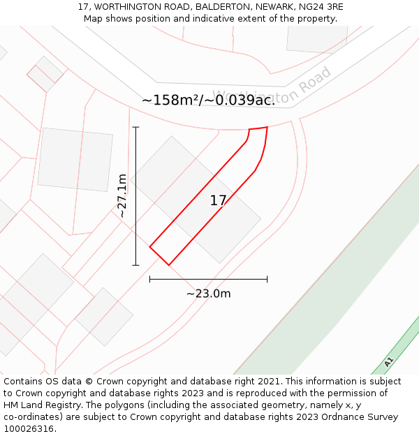 17, WORTHINGTON ROAD, BALDERTON, NEWARK, NG24 3RE: Plot and title map