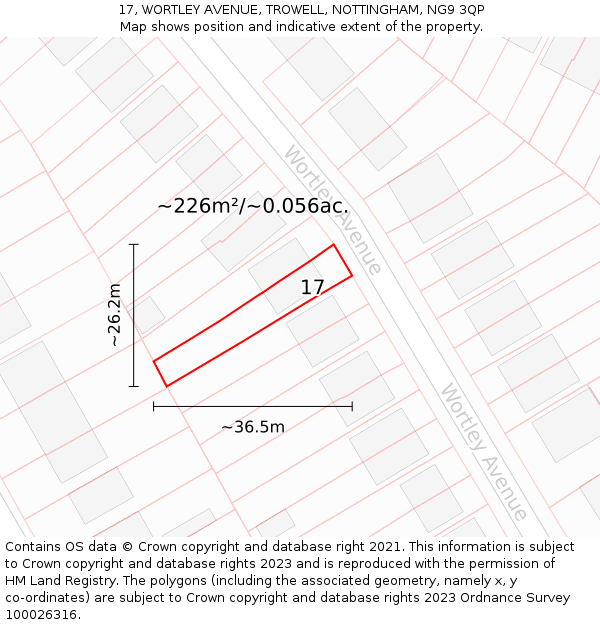 17, WORTLEY AVENUE, TROWELL, NOTTINGHAM, NG9 3QP: Plot and title map