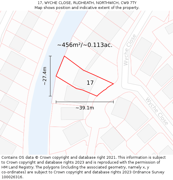 17, WYCHE CLOSE, RUDHEATH, NORTHWICH, CW9 7TY: Plot and title map