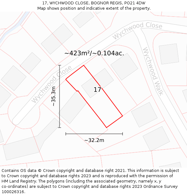 17, WYCHWOOD CLOSE, BOGNOR REGIS, PO21 4DW: Plot and title map