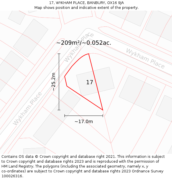 17, WYKHAM PLACE, BANBURY, OX16 9JA: Plot and title map