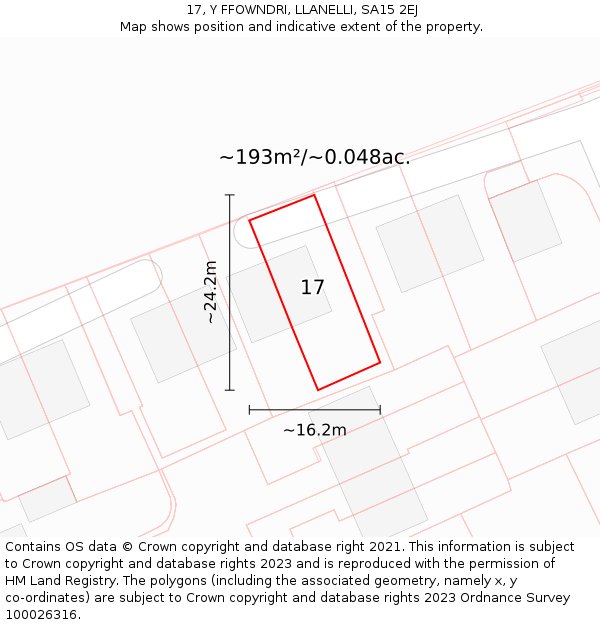 17, Y FFOWNDRI, LLANELLI, SA15 2EJ: Plot and title map