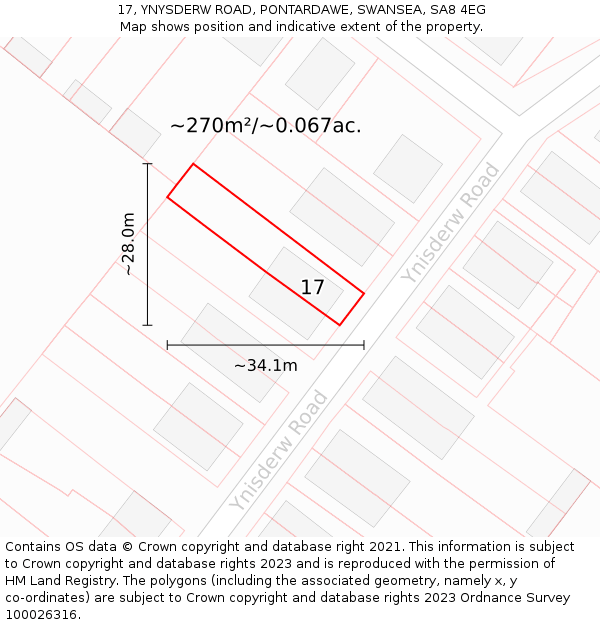 17, YNYSDERW ROAD, PONTARDAWE, SWANSEA, SA8 4EG: Plot and title map