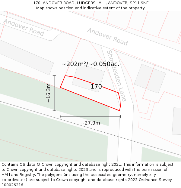 170, ANDOVER ROAD, LUDGERSHALL, ANDOVER, SP11 9NE: Plot and title map