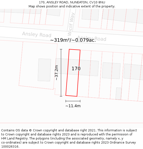 170, ANSLEY ROAD, NUNEATON, CV10 8NU: Plot and title map