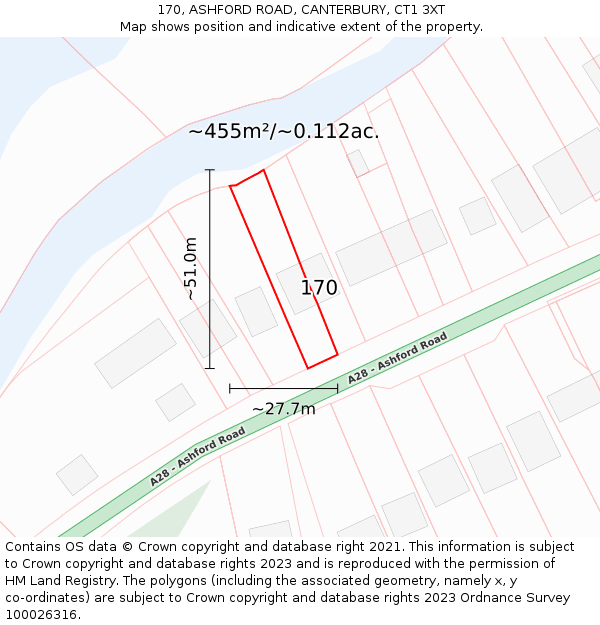 170, ASHFORD ROAD, CANTERBURY, CT1 3XT: Plot and title map