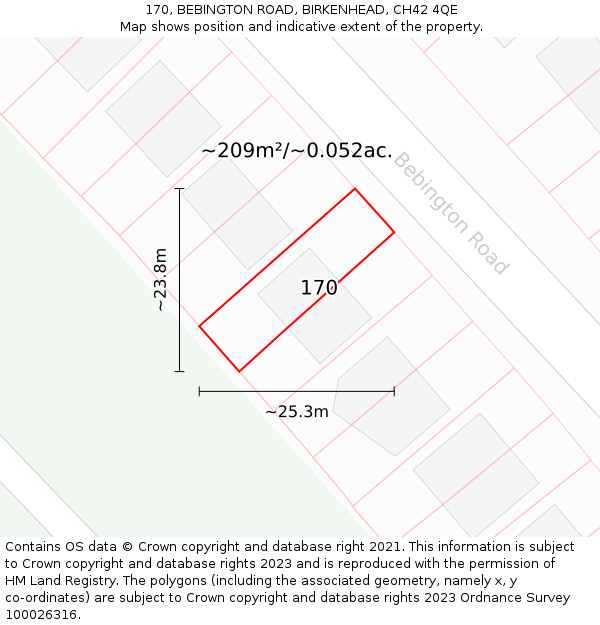 170, BEBINGTON ROAD, BIRKENHEAD, CH42 4QE: Plot and title map