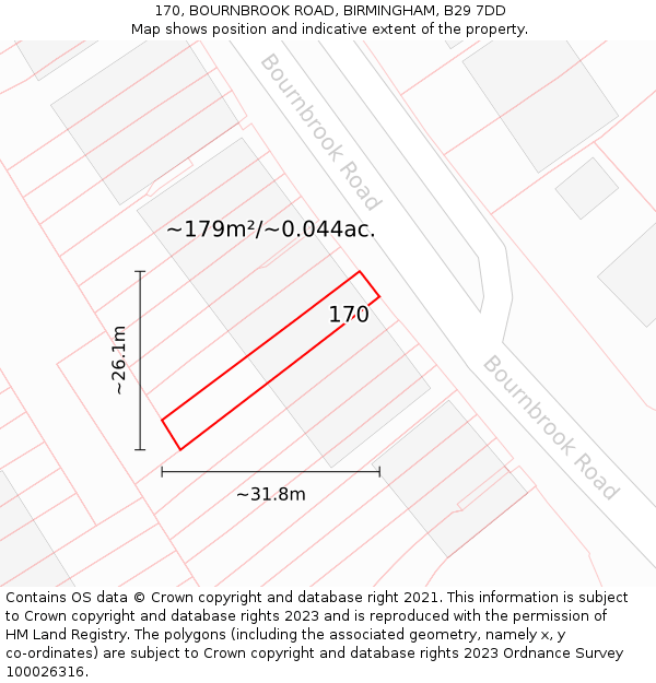 170, BOURNBROOK ROAD, BIRMINGHAM, B29 7DD: Plot and title map