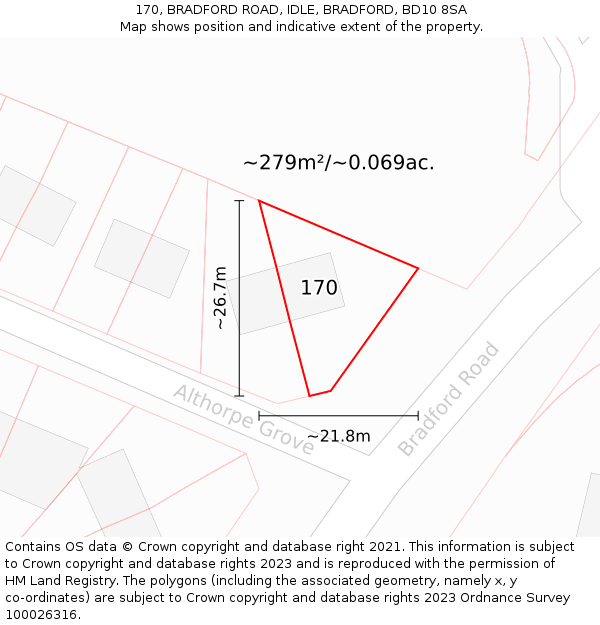 170, BRADFORD ROAD, IDLE, BRADFORD, BD10 8SA: Plot and title map