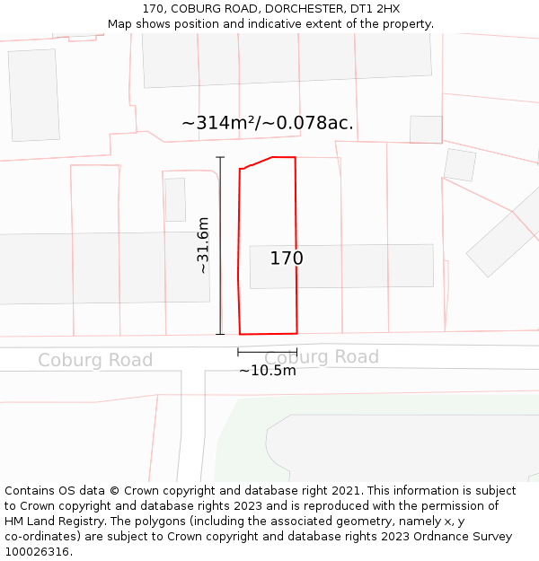 170, COBURG ROAD, DORCHESTER, DT1 2HX: Plot and title map