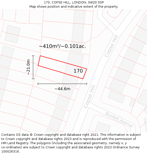 170, COPSE HILL, LONDON, SW20 0SP: Plot and title map