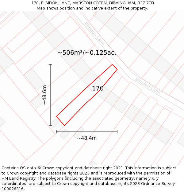 170, ELMDON LANE, MARSTON GREEN, BIRMINGHAM, B37 7EB: Plot and title map