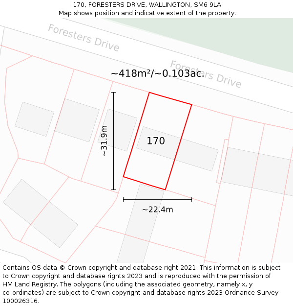 170, FORESTERS DRIVE, WALLINGTON, SM6 9LA: Plot and title map