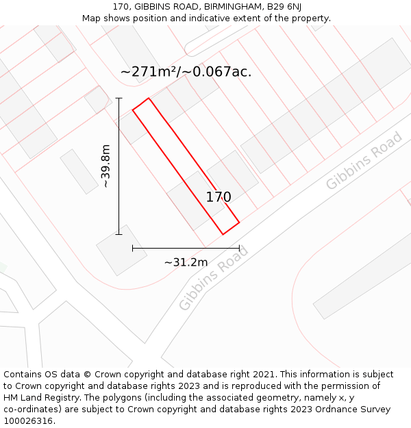 170, GIBBINS ROAD, BIRMINGHAM, B29 6NJ: Plot and title map