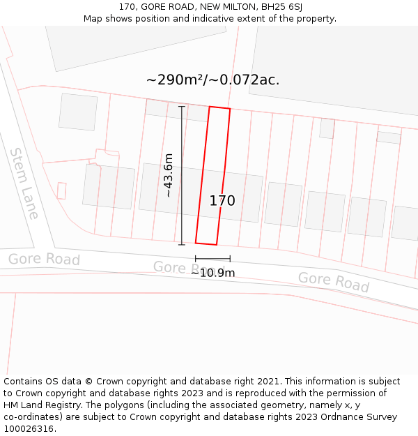 170, GORE ROAD, NEW MILTON, BH25 6SJ: Plot and title map