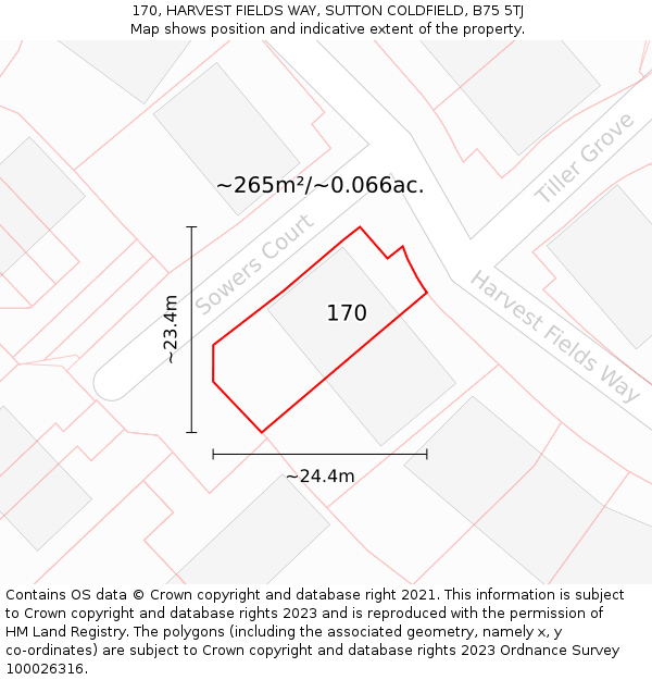 170, HARVEST FIELDS WAY, SUTTON COLDFIELD, B75 5TJ: Plot and title map