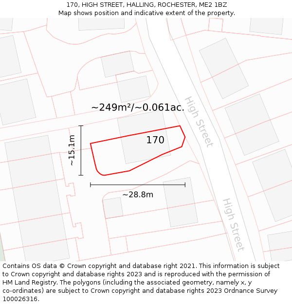 170, HIGH STREET, HALLING, ROCHESTER, ME2 1BZ: Plot and title map