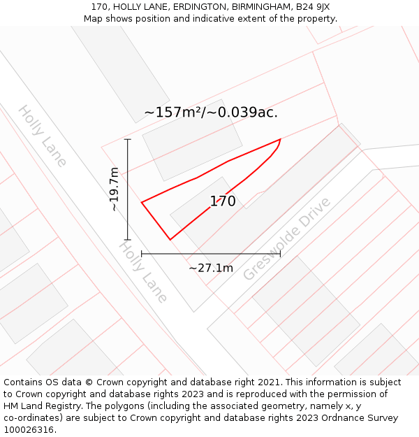 170, HOLLY LANE, ERDINGTON, BIRMINGHAM, B24 9JX: Plot and title map