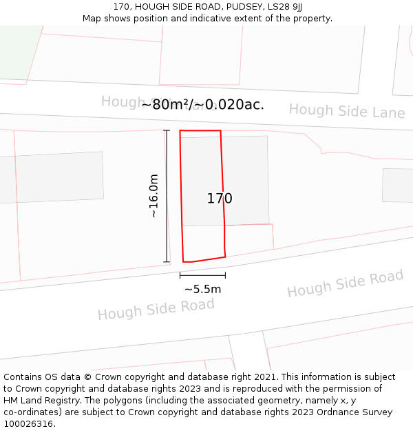 170, HOUGH SIDE ROAD, PUDSEY, LS28 9JJ: Plot and title map