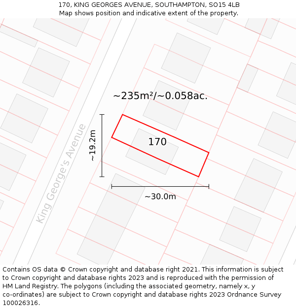 170, KING GEORGES AVENUE, SOUTHAMPTON, SO15 4LB: Plot and title map