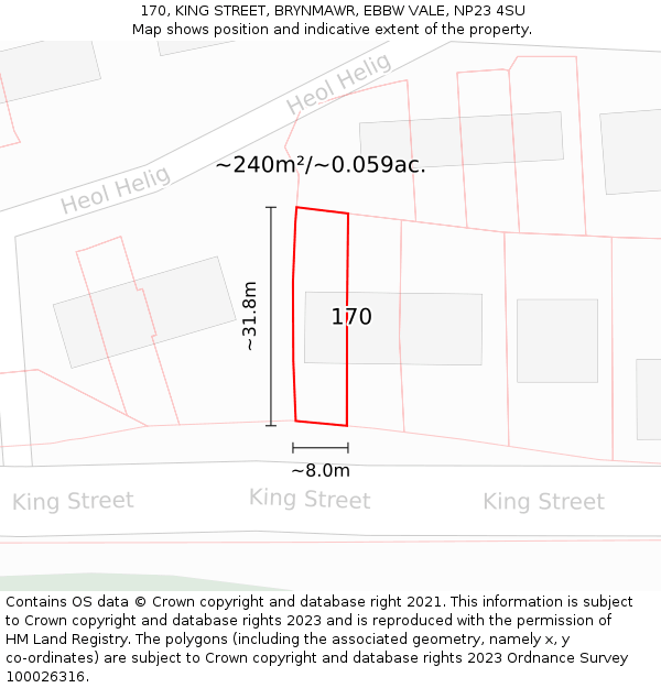 170, KING STREET, BRYNMAWR, EBBW VALE, NP23 4SU: Plot and title map