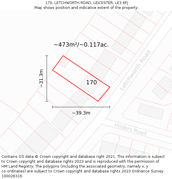 170, LETCHWORTH ROAD, LEICESTER, LE3 6FJ: Plot and title map