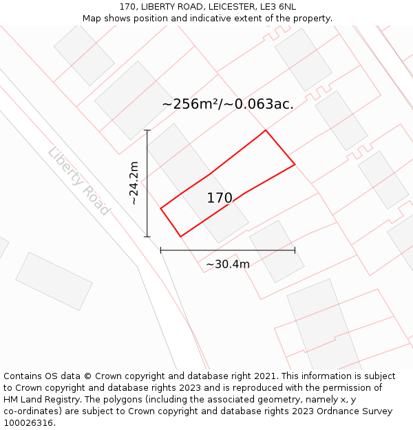 170, LIBERTY ROAD, LEICESTER, LE3 6NL: Plot and title map