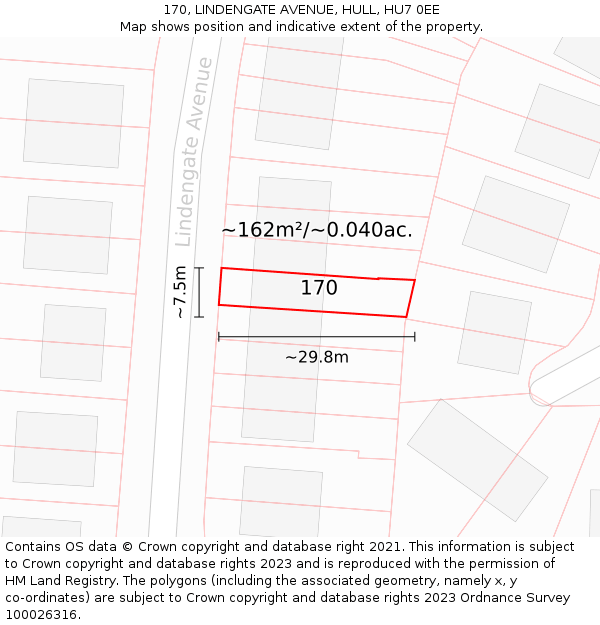 170, LINDENGATE AVENUE, HULL, HU7 0EE: Plot and title map