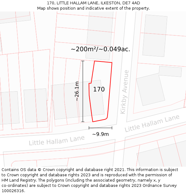 170, LITTLE HALLAM LANE, ILKESTON, DE7 4AD: Plot and title map