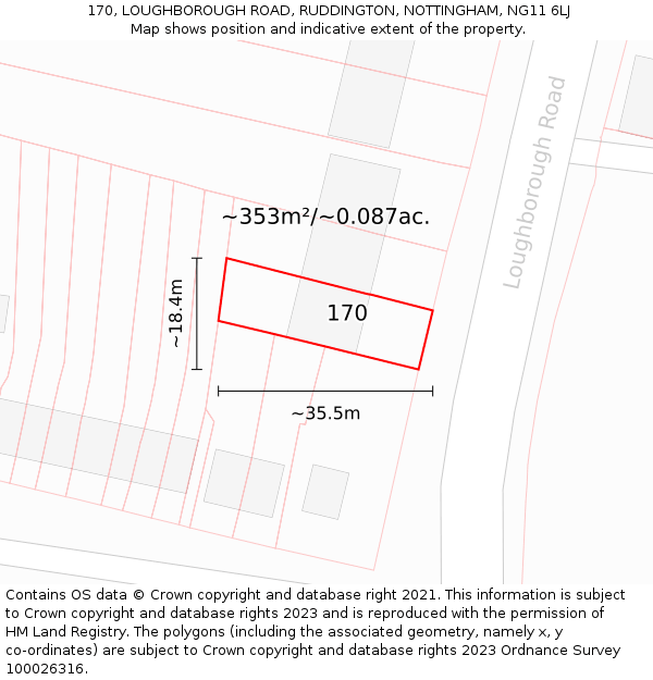 170, LOUGHBOROUGH ROAD, RUDDINGTON, NOTTINGHAM, NG11 6LJ: Plot and title map