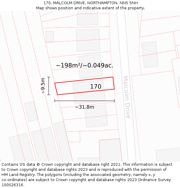 170, MALCOLM DRIVE, NORTHAMPTON, NN5 5NH: Plot and title map