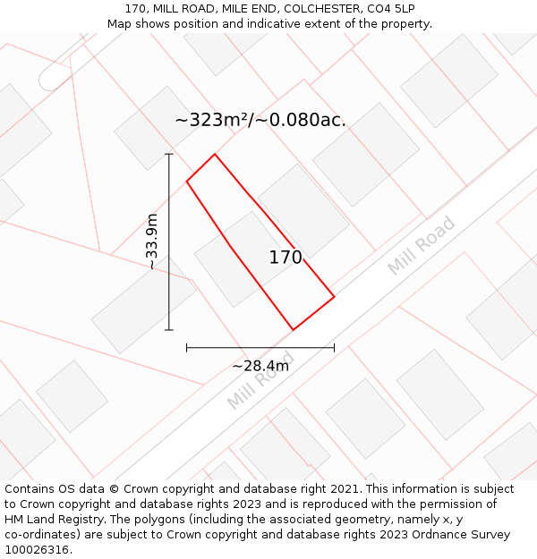 170, MILL ROAD, MILE END, COLCHESTER, CO4 5LP: Plot and title map