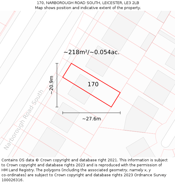 170, NARBOROUGH ROAD SOUTH, LEICESTER, LE3 2LB: Plot and title map