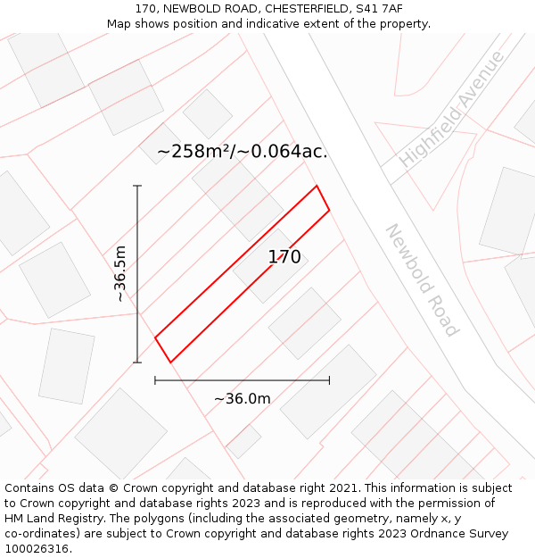 170, NEWBOLD ROAD, CHESTERFIELD, S41 7AF: Plot and title map