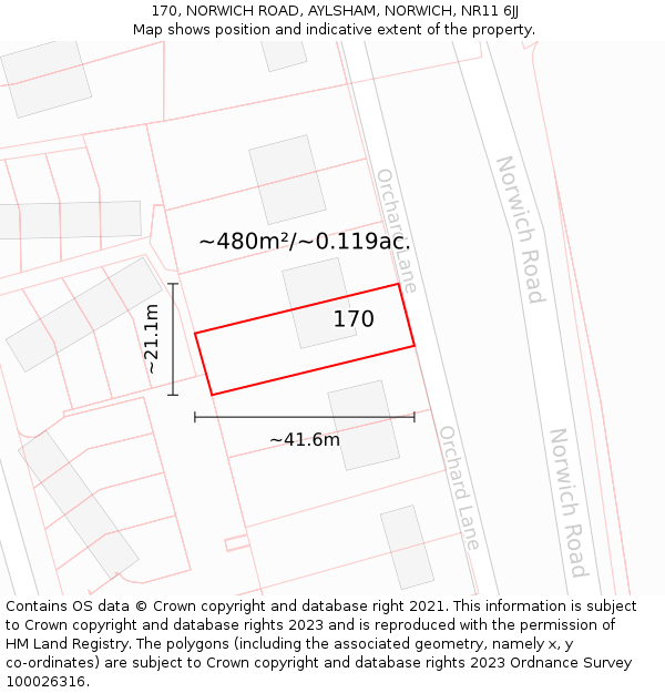 170, NORWICH ROAD, AYLSHAM, NORWICH, NR11 6JJ: Plot and title map