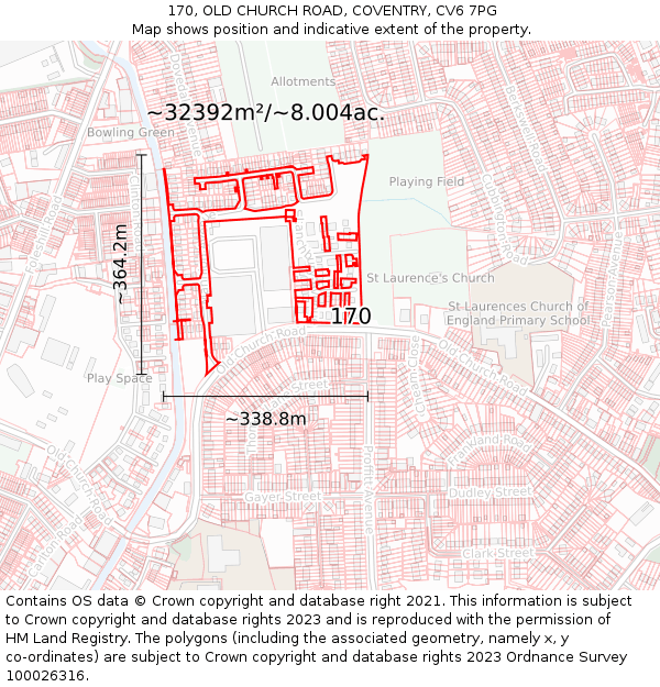 170, OLD CHURCH ROAD, COVENTRY, CV6 7PG: Plot and title map