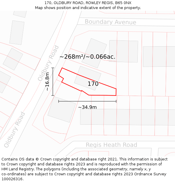 170, OLDBURY ROAD, ROWLEY REGIS, B65 0NX: Plot and title map